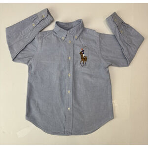 Ralph Lauren Polo Big Pony Oxford Shirt Blue Equestrian Y2K Button Down Kids 5